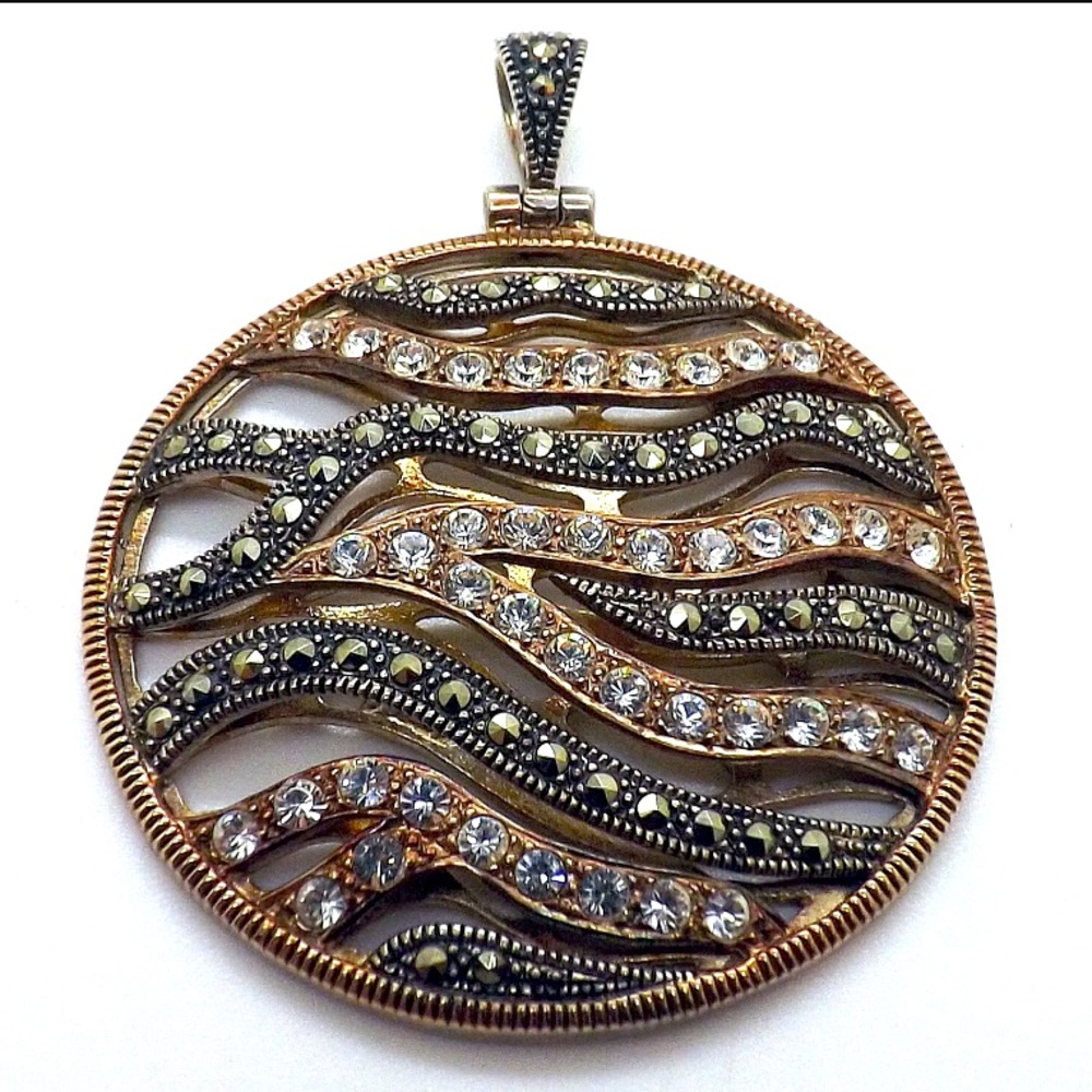 Lavish by TJM Two Tone 18K Rose Gold Over Sterling Silver Crystal Circle Pendant